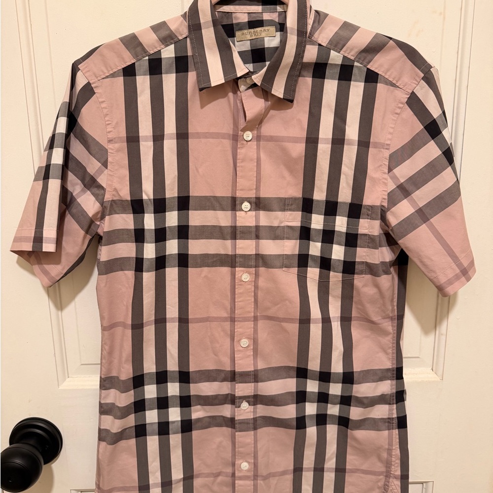 Men's Burberry Pink Plaid Short Sleeve Shirt